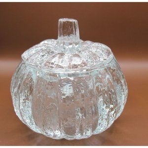 Homco Home Interiors Textured Glass Pumpkin Tea Light Dish with Lid